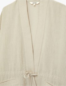 Resim Koton Keten Görünümlü Geniş 3/4 Kol Cepli Önden Bağlama Detaylı Kimono Vizon 6sak50010pw 