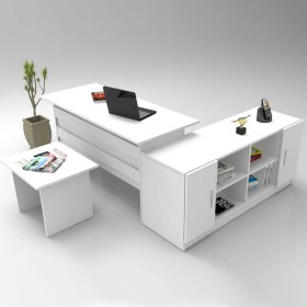 Resim L'occi Concept Diego ABF Ofis Masa Sehpa Klasör Dolabı 3'lü Büro Masa Takımı Beyaz 