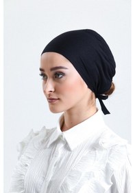 Resim Siyah Arkadan Bağlamalı Tesettür Bone Penye Kumaş Düz Bone 1011 01 Siyah 