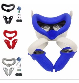 Resim Oculus Quest 2 Silikon Koruyucu Aksesuar Seti - 13 Parça, Mavi (Face Cover, Controller Grip, Lens Kapağı) 