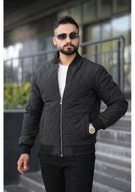 Resim Şık Unisex Kapitone Dar Kalıp Old Money Kolej Ceket - Zamansız Ve Konforlu Stil Siyah Kptne 