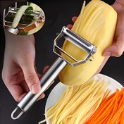 Resim Paslanmaz Çelik Çok Fonksiyonlu Mutfak Aracı - Patates, Havuç ve Daha Fazlası için Keskin Bıçaklı Soyucu & Dilimleyici - Kolay Tutuş ve Verimli Yiyecek Hazırlığı için Ergonomik Sap, Yiyecek Dilimi | Şık Tasarım | Dayanıklı Soyucu, Sebze Dilimleyici 