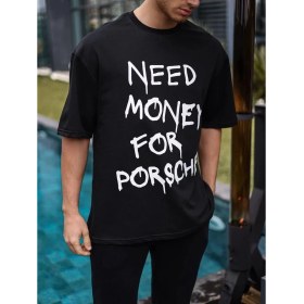 Resim Nemere Bisiklet Yaka Baskılı Oversize T-Shirt - Siyah 
