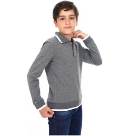 Resim Toontoy Kids Toontoy Erkek Çocuk Regular Fit Polo Yaka Baskılı Sweatshirt - 2 İplik Antrasit Melanj 