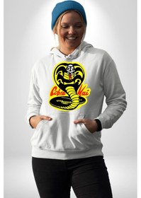 Resim Cobra Kai Karete Çocuk Yılan Logo Dizi Kadın Erkek Beyaz Kapüşonlu Sweatshirt Hoodie Beyaz 