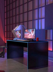 Resim Givayo Mobilya Warden Oyuncu Masası Siyah Mavi Bant 