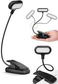 Resim Empressco Mini LED Klipsli Kitap Okuma Lambası, Pilli Masa Işığı Siyah 