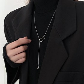 Resim Kadınlar için Yeni Tarz Uzun Tasarımlı Havalı Gümüş Rengi Kazak Zinciri - 64 cm 