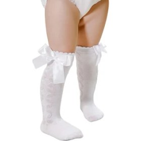 Resim Keluofu Kız Çorapları Düz Renk Pamuklu Diz Yüksek Uzun Çorap Bebek Kızları Için Örgü Nefes Çorapları (Yurt Dışından) 