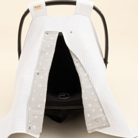 Resim Puset Örtüsü - Çift Taraflı - Beyaz Waffle - Gri Minik Yıldızlar 