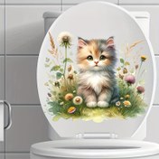 Resim 1 adet Sevimli Kedi Tuvalet Koltuğu Sticker, Kendinden Yapışkan Plastik Hayvan Baskısı, Mat Son, Düzensiz Şekil, Tek Kullanımlık Banyo Dekoru, Seramik Yüzeyler için 