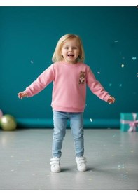 Resim Kız Bebek Pamuklu Punch Tavşan Nakışlı Sweatshirt-16336 Pembe 