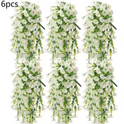 Resim 6 Adet Yapay Okaliptüs & Sabah Çiçeği - Gerçekçi Dış Mekan/İç Mekan Asma Sarmallar, Beyaz Çiçekler ve Yeşil Yapraklar ile, Hava Koşullarına Dayanıklı Plastik Düğün, Ev, Bahçe, Duvar Dekoru - Bakım Gerektirmez, Ev Dekorasyonu için Yapay Bitkiler, Canlı Kontrast Tasarım, Doğal Görünümlü Yapraklar 