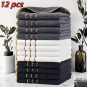 Resim 12 adet Altın Çizgili Kare Havlu Seti 35cm*35cm Geniş Çizgili Büyük Kare Havlu Seti, Ultra Yüksek Maliyet Performansı, Süper Emici, Lekeleri Giderme ve Kurutma Fonksiyonu ile 