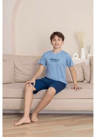Resim Kıpırık Baby Erkek Çocuk Mavi Desenli Şortlu Pijama Takımı-1266 Mavi 