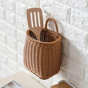 Resim 1 adet/2 adet (L+S) Rustik Plastik El Yapımı Rattan Dokuma Duvar Asılı Sepet, Çok Amaçlı, Taşınabilir, Kaşık, Çatal, Çiçek ve Süsler Depolama için, Ev Dekorasyonu ile, Raf Sepetleri 