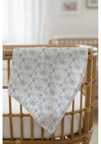 Resim Ayıcık Çok Amaçlı %100 Pamuk Müslin Örtü 100x120 + Kese Mavi 