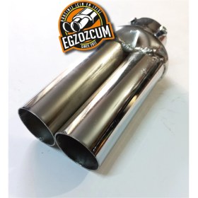 Resim Egzozcum Sök/ Tak Vidalı Ucu Düz Eşit Sessiz Çiftli Nikelaj Egzoz Eksoz Ucu 