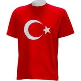 Resim Ay Yıldızlı Bayrak Tişört Unisex Pamuklu Kırmızı 