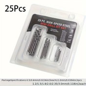 Resim 25 parçalık Yüksek Hızlı Çelik Matkap Uç Seti, Çok Boyutlu Mini Büküm Uçları, Ahşap, Plastik, Yumuşak Metal için, Hassasiyet ve Dayanıklılık 