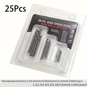 Resim 25 parçalık Yüksek Hızlı Çelik Matkap Uç Seti, Çok Boyutlu Mini Büküm Uçları, Ahşap, Plastik, Yumuşak Metal için, Hassasiyet ve Dayanıklılık 