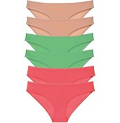 Resim 6 Adet Süper Eko Set Likralı Kadın Slip Külot Ten Yeşil Fuşya Çok Renkli 