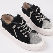 Resim Muggo Damsel Bağcıklı Taşlı Kadın Günlük Denim Sneaker Spor Ayakkabı Siyah 