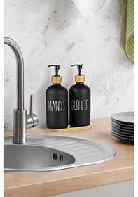 Resim 2 Li Bambu Altlıklı Sıvı Sabunluk Seti Siyah Siyah 