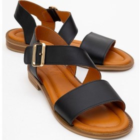 Resim Majesty Siyah Cilt Hakiki Deri Kadın Sandalet Siyah Deri 