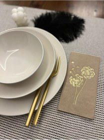 Resim Gold Yaldızlı Kraft Hindiba Çiçeği Baskılı Garson Katlama Peçete 16 Lı 