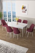 Resim Canisa Zen Serisi 80x132 Mdf Açılabilir Beyaz Mermer Desen Masa Takımı Ve 6 Bordo Sandalye 