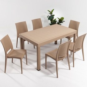 Resim Sandalie Rattan Large Cappucino Masa Takımı Bahçe & Balkon 1 Masa + 6 Sandalye Kahverengi 