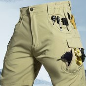Resim Erkekler için Outdoor Hızlı Kuruyan Nefes Alabilen Çok Cepli İş Şortları, Elastik Bel Düz Renkli Yürüyüş ve Balıkçılık İçin Uygun Hafif Şortlar 