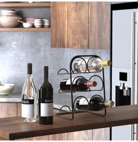 Resim Teknotel Mg026 Siyah Metal 6'lı Şaraplık Şişelik ve Yağlık 