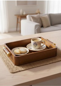 Resim The Mia Natura Akasya Metal Kulplu Tepsi Gold 35x23x6 Cm Kahverengi 