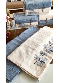 Resim Nurpak Çeyizlik 2.li Set Lüks 50x90cm. %100 Pamuk El,yüz Havlusu Özel Hediyelik Ambalajda Mavi 