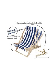 Resim Ahşap Katlanır Plaj Şezlongu - Mavi 
