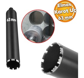 Resim Badem10 Elmas Karot Ucu 63 mm Shun Beton Zemin Duvar Delme Delik Açma Panç Aparat Uç Deprem Numune Al Test 