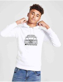 Resim Araba M318 Baskılı Unisex Çocuk Kapüşonlu Beyaz Sweatshirt Beyaz 