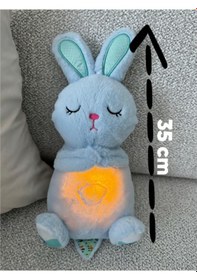 Resim Mavi Tavşan Nefes Alan Peluş Oyuncak Müzikli Uyku Arkadaşı Peluş Oyuncak 35cm Çok Renkli 