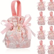 Resim 8 Paket Mini Çiçekli Hediye Torbaları - Pembe ve Beyaz Kumaş ile Altın Tonlu Toka Sapları, Düğünler, Doğum Günleri, Gelin Duşları ve Kutlamalar için Dekoratif Fiyonklar, Düğün Hediyeleri 