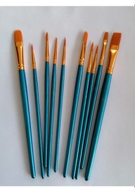 Resim Hşap Saplı 10 Lu Fırça Seti Sanat, Hobi Ve Atölye Kullanımı İçin 