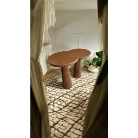 Resim Wood Wooden Ahşap Kahverengi Renk 2'li Set Mantar Yan Sehpa Fiskos Çiçeklik Decorative 