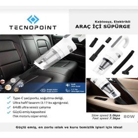 Resim Araç İçi Süpürgee Şarjlı El Süpürgesi Ev Araba Ofis Süpürge Tecnopoint 
