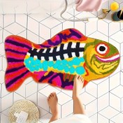 Resim Renkli Çirkin Balık Banyo Paspası - Kaymaz, Kalın Su Emici %100 Polyester Duş Matı, Canlı Çizgili ve Puantiyeli Tasarım, Makinede Yıkanabilir Tatil Dekoru Hediye, Eğlenceli Banyo Halısı 