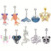 Resim 1 adet Paslanmaz Çelik Çubuk Hayvan Şekilli Ahtapot Denizkızı Karın Çubuğu Karın Yüzüğü Vücut Delme Takıları - Hip Hop Tarzı, Rhinestone Süslemeli, Tüm Mevsimler İçin Günlük ve Parti Durumları İçin, Parti Aksesuarı | Canlı Tasarım | Dayanıklı Delme Takıları, Denizkızı Aksesuarları 