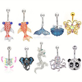 Resim 1 adet Paslanmaz Çelik Çubuk Hayvan Şekilli Ahtapot Denizkızı Karın Çubuğu Karın Yüzüğü Vücut Delme Takıları - Hip Hop Tarzı, Rhinestone Süslemeli, Tüm Mevsimler İçin Günlük ve Parti Durumları İçin, Parti Aksesuarı | Canlı Tasarım | Dayanıklı Delme Takıları, Denizkızı Aksesuarları 