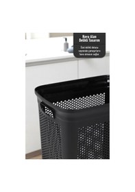 Resim İronika Slim Kapaklı Dekoratif Kirli Çamaşır Sepeti 45 Litre - Siyah Siyah 
