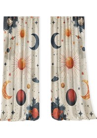Resim Çocuk Odası Çift Kanatlı Fon Perde Ay Güneş Ve Gezegen Desenli 
