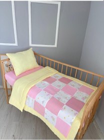 Resim %100 Pamuk Kırk Yama Çift Katlı Yorgan Seti Pembe Kuş 